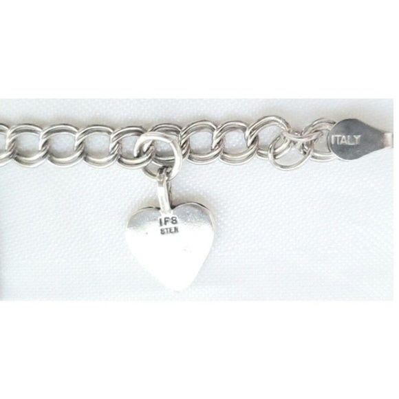 Double Link Charm Bracelet Heart Charms 925 Sterling Silver 7" - Picture 8 of 13